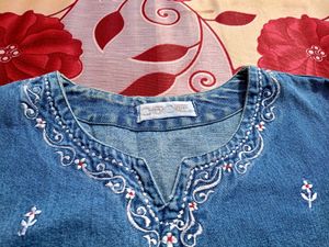 Embroidered Denim Short Kurti