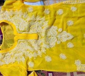 YELLOW CHIKANKARI KURTI SET💛