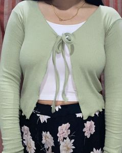 Sage Green Tie-Front Cardigan