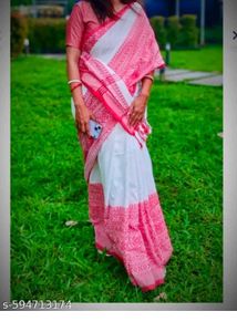 Begumpuri Red White Khadi Cotton Saree