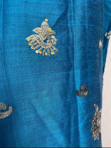 High Collared Embroidered Kurti In Cotton Silk, M