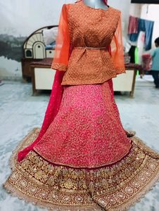 Pink Orange Heavy Embroidery Rahwari Lahenga