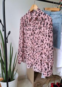 Korean Pink Leopard Print Blouse