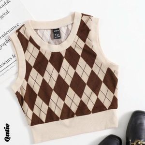 Brown &amp; Beige Argyle Sweater Vest – Vintage