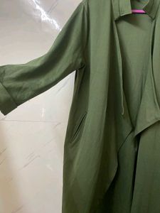 Olive Green Longline Waterfall Shrug – Free Size