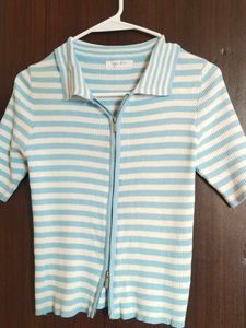 Striped Zip-Up Knit Top