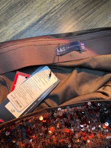 M&amp;S Sequin Brown Mini Skirt