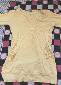 Yellow   Pure  Cotton  Top Full Sleeve