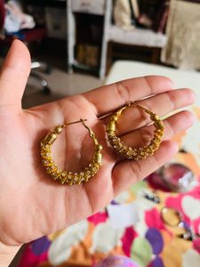 Gold &amp; Crystal Hoop Earrings