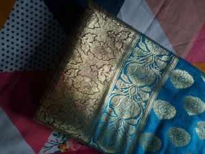 Blue &amp; Red Katan Benarasi Heavy Saree