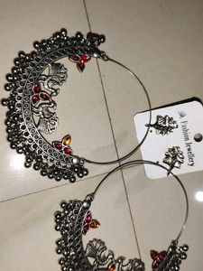 Oxidized Peacock Hoop Earrings &amp; Black Bangles🎉🎊