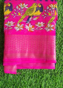 Blue Checked Saree with Bird &amp; Floral Border