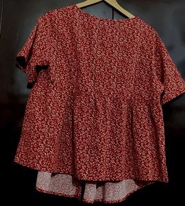 Rust Floral Print Button-Down Top For 38 Bust