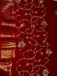 Maroon Gold Embroidered Saree