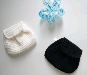 Handmade Crochet Mini Pouch | Black &amp; White |