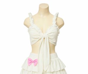 Coquette Y2k Sweet White Ruffle Knot Up Dolly Top