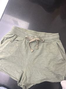 Olive Green Distressed Shorts