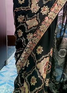 Sequin saree  Black &amp; Gold (Without Blouse)