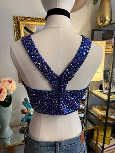 Designer Stone Beads Blue Hot Top Blouse