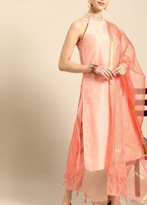 Peach Halter Neck Kurta Set