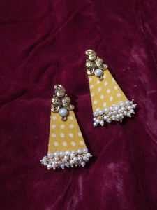 Yellow Polka Dot Pearl Earrings