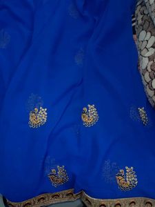New Royal Blue Embroidered Saree