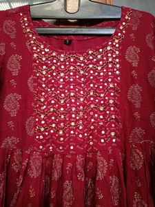 Red Paisley Print Naira Cut Kurti