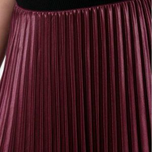 Mango Burgundy Pleated Midi Skirt