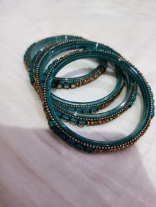 Teal &amp; Gold Beaded Bangles
