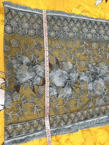 Grey Embroidered Floral Net Dupatta