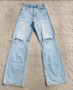 BERSHKA Ripped Wide Leg Jeans