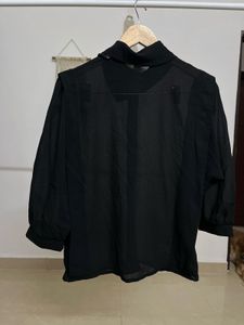 Black Sheer Cowl Neck Style Chiffon TOP