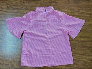 Pink Striped High Neck Blouse