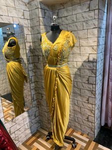 Gorgeous Mustard Embellished Saree Gown