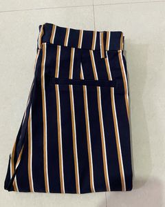 H&amp;M Navy Blue Striped Casual/ Formal Trouser