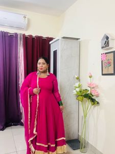 Hot Pink Anarkali With Gotta Patti