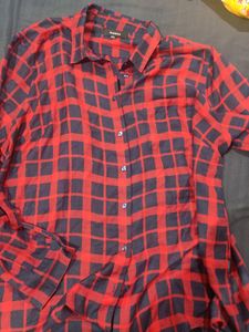 Navy Blue And Red Checks Shirt