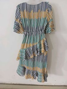 Striped Ruffle Asymmetric Dress
