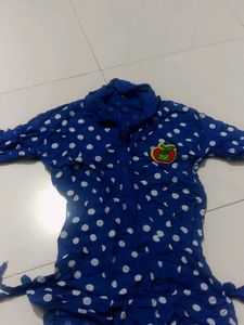 Chic Blue Dotted Shirt-Style Top with Sleeves