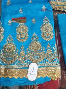 Teal &amp; Gold Embroidered Salwar Kameez