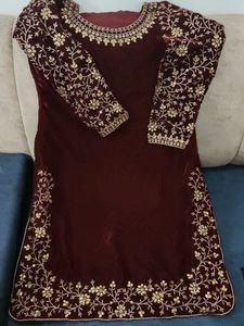 Velvet Embroidery Kurta For Winter
