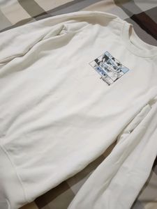 White Full Sleeve Anime Printed Sweatshirt
