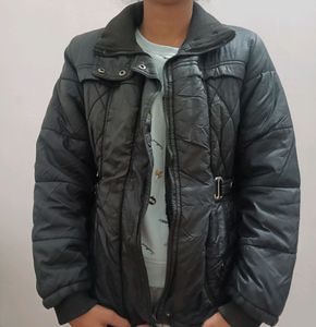 Black Puffer Jacket With Warm Faux Fur Inside