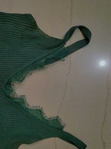Green Lace Trim Tank Top