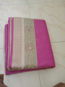 Pink Saree With Original mirror and moti work