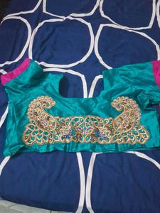 Blue With Golden Aamini Design Pink Velvet Border