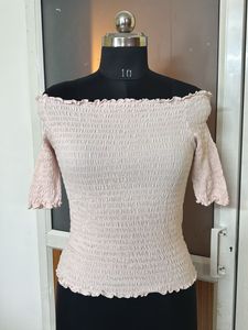 H&M Off-shoulder Powder Pink Top