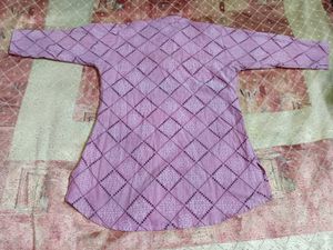 Graceful Lilac Printed Cotton Kurti | Handblock
