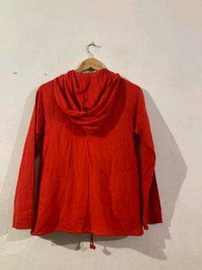 Red Oversized Sweater With Pockets And Cap