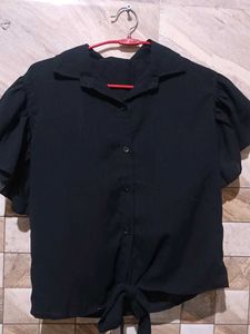 Black Tie-Front Top
